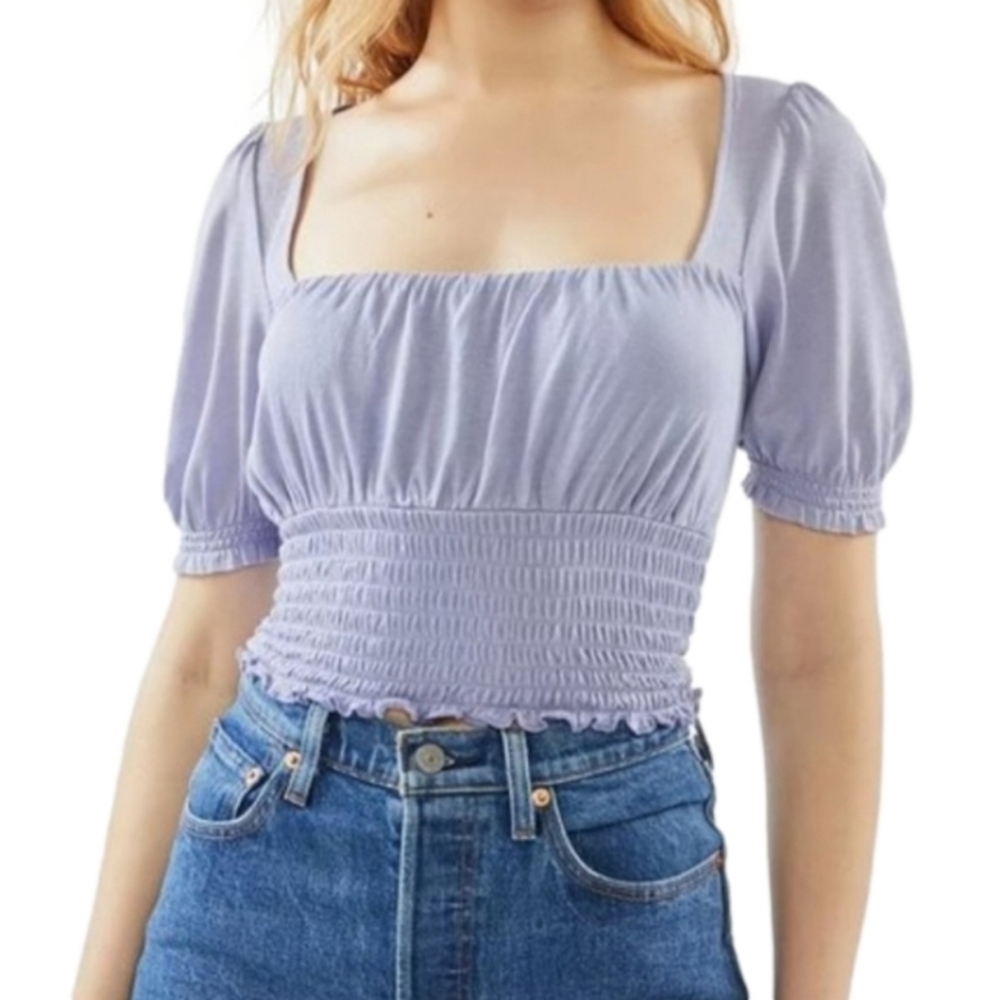 Urban Outfitters Cropped Gathered Square Neck Periwinkle Top
